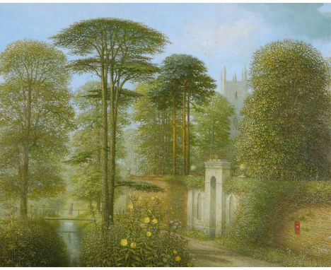 ‡John Shelley (b.1938)The White GateSigned titled and dated 2001 versoOil on board61 x 76cmProvenance:Mandell’s Gallery North