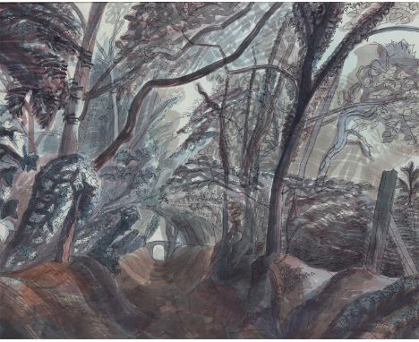 ‡Edward Bawden CBE RA (1903-1989)Lover’s Lane near Dunwich SuffolkSigned and dated 1948Pen ink and watercolour45 x 55.5cmProv