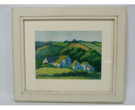 K. M. HALES.Landscape with farm.Gouache.14.5cm x 19cm.Signed.