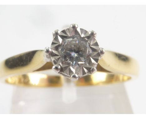 Diamond solitaire ring with brilliant, approx. .2ct in 18ct gold. Size 'O'. Condition Report. Weight: 3.2g.