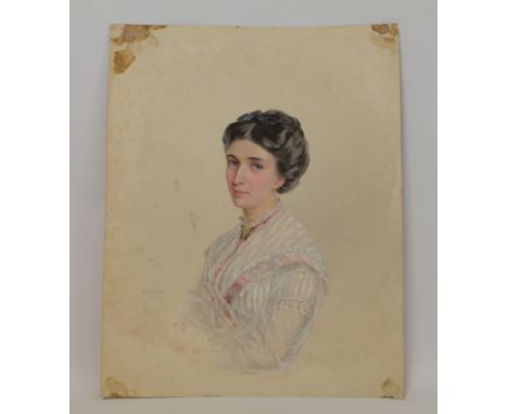 ISABEL NAFTEL (British, 1832-1912)Portrait of a young woman.Watercolour and gouache.44cm x 35cm. unframed.Signed, dated 1869.