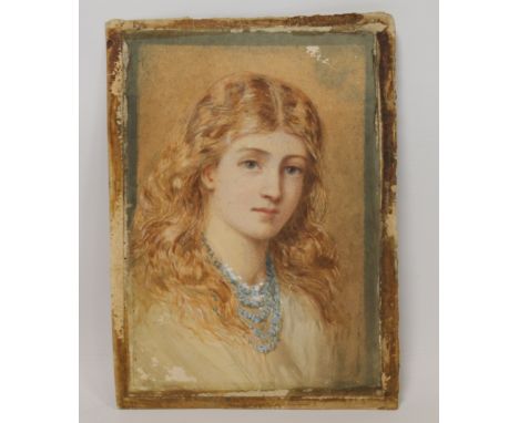 ISABEL NAFTEL (British, 1832-1912)Portrait of a girl.Watercolour heightened with gouache.25cm x 18cm, unframed.Inscribed vers