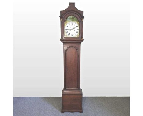 An oak cased longcase clock, with a painted dial and eight day movement, 227cm high