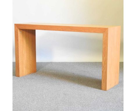 A modern Heals light oak console table, of plain rectangular shape, inscribed label140w x 40d x 75h cm