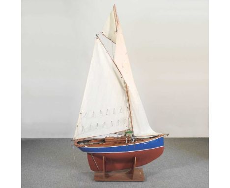 A large wooden and painted scale model boat Lady Angela, mid 20th century, on a wooden stand, 189cm high