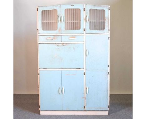 A 1950's Pride-O-Home painted kitchen cabinet, bearing a label for Blue Gate Products Limited, Harrold Hill, Essex115w x 43d 