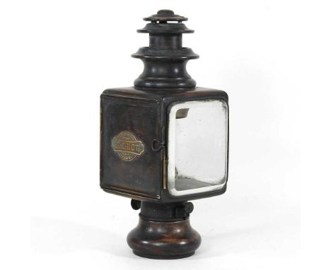 An early 20th century French coaching lamp, inscribed Bleriot, 53-54 Long Acre, London &amp; Paris, 31cm high