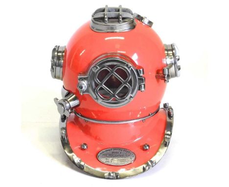 A life size red painted vintage style diver's helmet, 40cm high