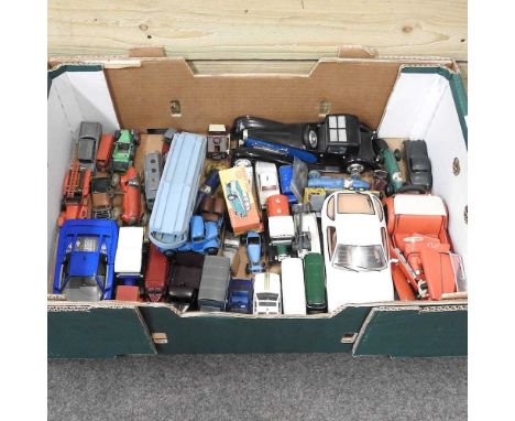 A collection of vintage diecast toy cars, to include a Dinky Triumph Vitesse, boxed and a Dinky Car Transporter