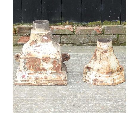 A cast iron hopper, 38cm high, together with another smaller (2)