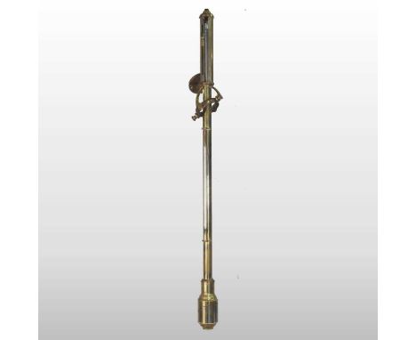 A 19th century brass marine stick barometer, on a gimble, with a counterweight below, 91cm high