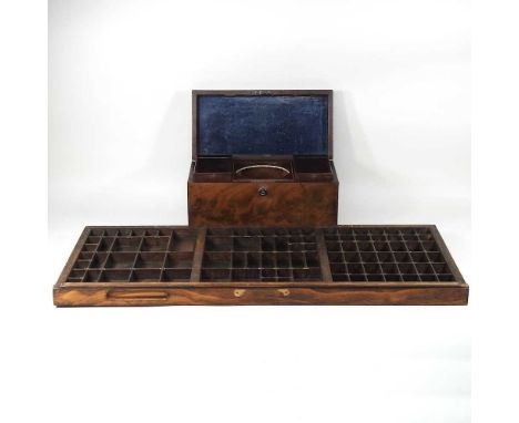 A late Regency mahogany tea caddy, 34cm wide, together with a vintage wooden printer's tray (2)