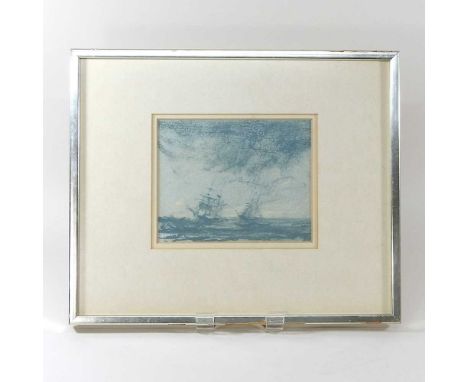 Ernest Burnett Hood, RGI, 1932-1988, seascape, chalk on paper, 17 x 21cm