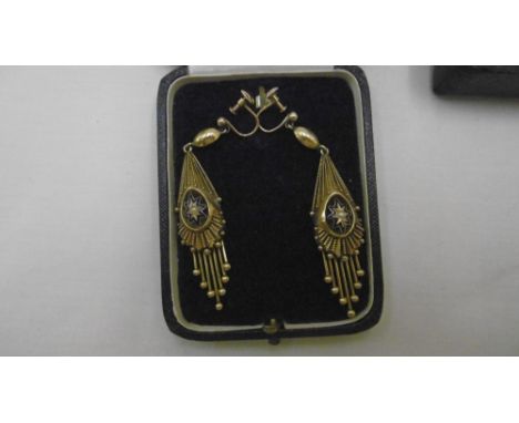 PAIR OF ART DECO 9ct EARRINGS ENAMEL AND SEED PEARL  