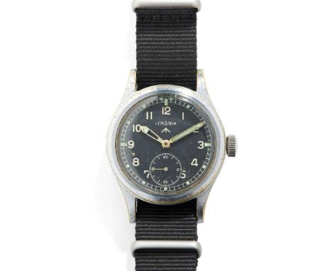 chrome-plated case, unsigned calibre 27A manual wind movement, signed round black dial with broad arrow, Arabic numerals in w