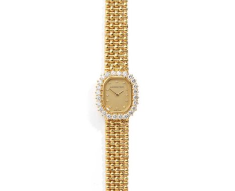 manual wind movement, 1980s, octagonal dial with diamond dot hour markers, gold pencil hands, full diamond bezel set with rou