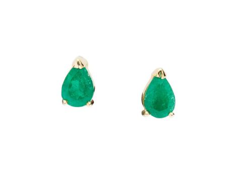 Each claw-set with a pear-shaped emerald, post fittingsLength: 0.8cm