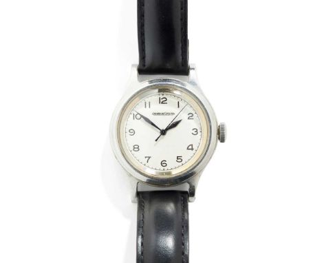 RAF issue, 1956 from serial number, stainless steel case, signed JLC manual wind movement, round white dial with Arabic numer