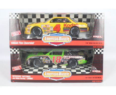 Ertl - Two boxed 1:18 scale diecast model Nascars from Ertl's 'American Muscle' series. Lot consists of 'Kodak Film Chevrolet