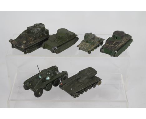Dinky - French Dinky - 6 x unboxed Army Tanks including # 151A Medium Tank, # 80C Char A.M.X, # 80A E.B.R. Panhard, two # 22F