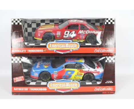 Ertl - Two boxed 1:18 scale diecast model Nascars from Ertl's 'American Muscle' series. Lot consists of 'Raybestos Thunderbir