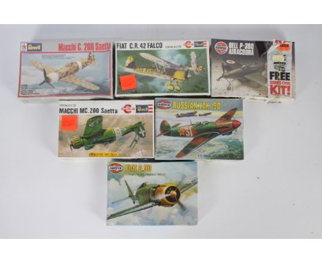 Airfix, Revell  - Six boxed 1:72 scale plastic military aircraft kits. Lot includes Airfix #61039 Airacobra Revell H657 Macch
