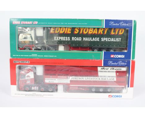 Corgi - Eddie Stobart - 2 x limited edition trucks, a DAF XF Space Cab livestock transporter in Portsoy Livestock Haulage liv