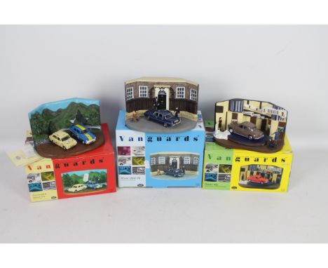 Vanguards - Three boxed 1:43 scale diecast model vehicle set. Set include CD1102 Rover 100 Heather Brown &amp; Earls Court Di