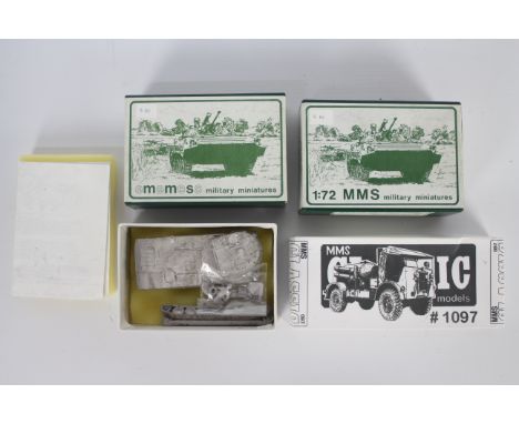 MMS Models - Three boxed scale white metal military model kits. Lot consists of MMS 1:72  2S1 SP 122mm AFV appears Mint with 