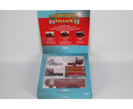 Corgi - Hauliers Of Renown - A boxed limited edition Pollock Ltd set with three tractor units and a curtainside trailer. This