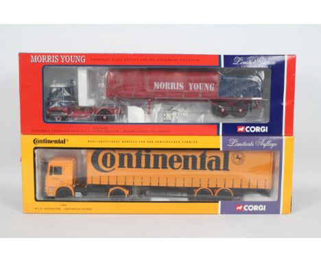 Corgi - Two boxed Corgi Limited Edition 1:50 scale diecast trucks. Lot consists of #75802 MAN Curtainside 'Continental Reiffe