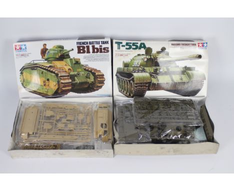 Tamiya - Two boxed Tamiya 1:35 scale plastic model tank kits. Lot consists of #35282 French Battle Tank B1 Bis; together with