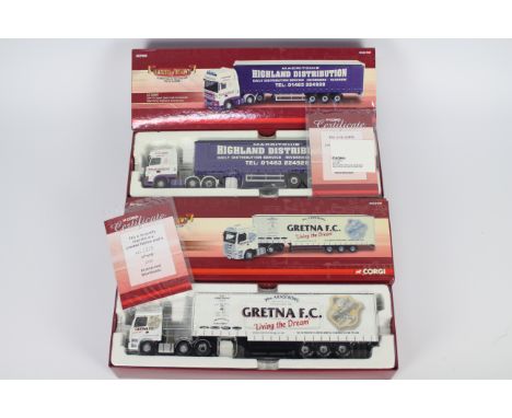 Corgi - Hauliers Of Renown - 2 x boxed limited edition trucks, a DAF XF Super Space Cab curtainside in Macritchie Highland Di