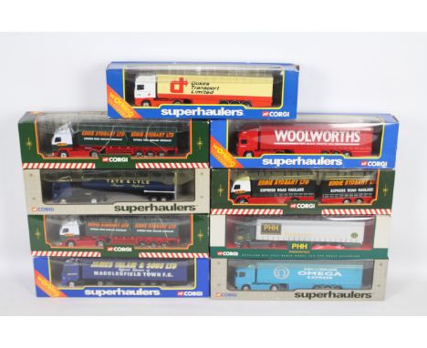 Corgi - A boxed group 9 1:64 scale diecast model trucks from Corgi. Lot includes Corgi 'Superhaulers' #59515 ERF Tanker 'Tate