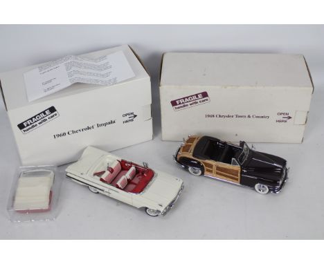 Danbury Mint, Two boxed diecast 1:24 scale model cars. Lot includes a 1960 Chevrolet Impala -appears Fair with broken windscr