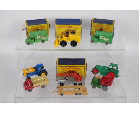 Matchbox - Moko - Lesney - 9 x models, four boxed and five loose including # 30 German Crane, # 43 Aveling Barford Tractor Sh