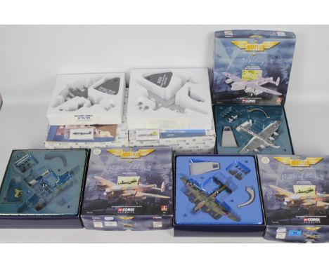 Corgi Aviation Archive - Atlas - 4 x WWII military aircraft in 1:144 scale including AVRO Lancaster Battle Of Britain Memoria