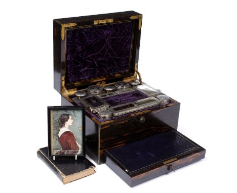 A VICTORIAN COROMANDEL AND BRASS INLAID DRESSING BOX said to be formerly the property of Lady Mary Stanhope Countess Beaucham