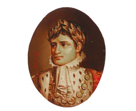AN OVAL MINIATURE PAINTED PORTRAIT OF A ROMANSQUE NOBLEMAN signed with initials and dated 1830. oil on metal, 9.5cm x 7cm