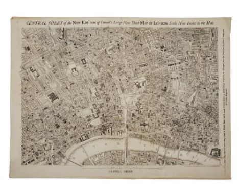 CASSELL'S Large Nine Sheet Map of London, Scale Nine Inches to the Mile, New Edition, nine sheets, each 53cm x 70cm unframed