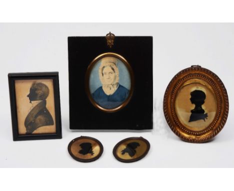 A SILHOUETTE PORTRAIT inscribed verso 'Sir Robert Wilmot Osmaston' dated 1826, three further silhouette miniature portraits a