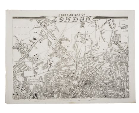 CASSELL'S "Map of London Scale 9 Inches to the Mile", sheets 1-9 covering an area from Hackney Marsh in the North East to Wal