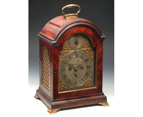 A GEORGE III MAHOGANY BRACKET CLOCK the break arch silvered dial with Roman chapter ring, Arabic five minutes, the centre sig