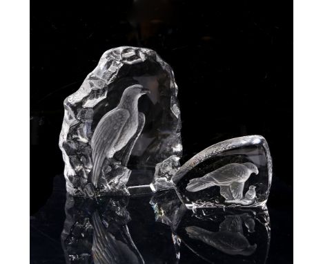 A MATS JONASSON GLASS PAPERWEIGHT modelled with an intaglio eagle in a rocky arch, signed and numbered R.K. 3168, 16.5cm high