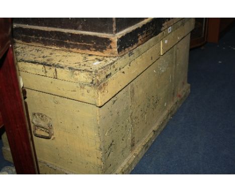 A VINTAGE PINE TOOLBOX, with contents