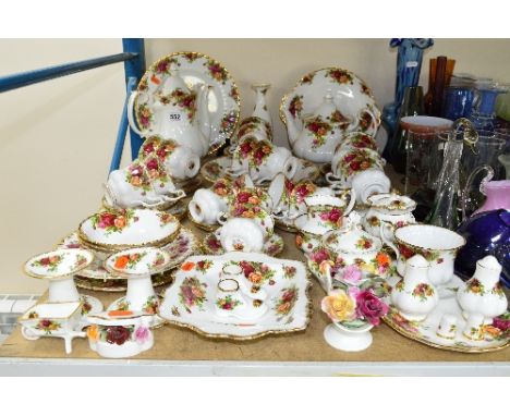 ROYAL ALBERT OLD COUNTRY ROSES TEA/DINNER WARES AND TRINKETS, to include coffee pot, clock and a variety of ornaments, bowls,