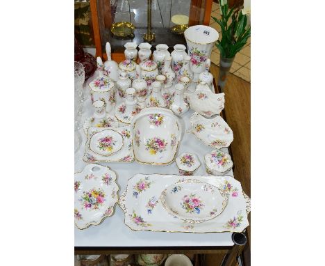 A COLLECTION OF HAMMERSLEY BONE CHINA IN THE HOWARD SPRAYS PATTERN, to include vases, dishes, trays and candlesticks etc (ove