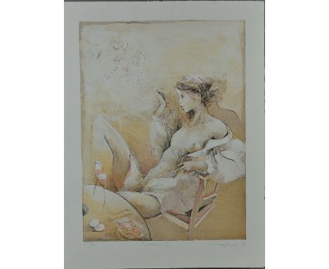 JURGEN GORG (GERMANY 1951) 'EINKEHER II', a limited edition print 64/190 depicting a scantily clad woman, signed, titled and 