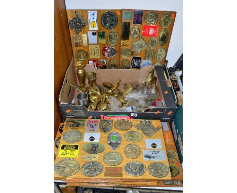 VARIOUS PLAQUES MOUNTED ON SIX WOODEN BOARDS, mainly from vintage car shows, Steam Engine Society, Festival of Transport & En