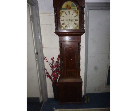 A VICTORIAN MAHOGANY AND WALNUT LONGCASE CLOCK, 8 day movement, painted dial, Roman numerals, subsidiary date aperture and se